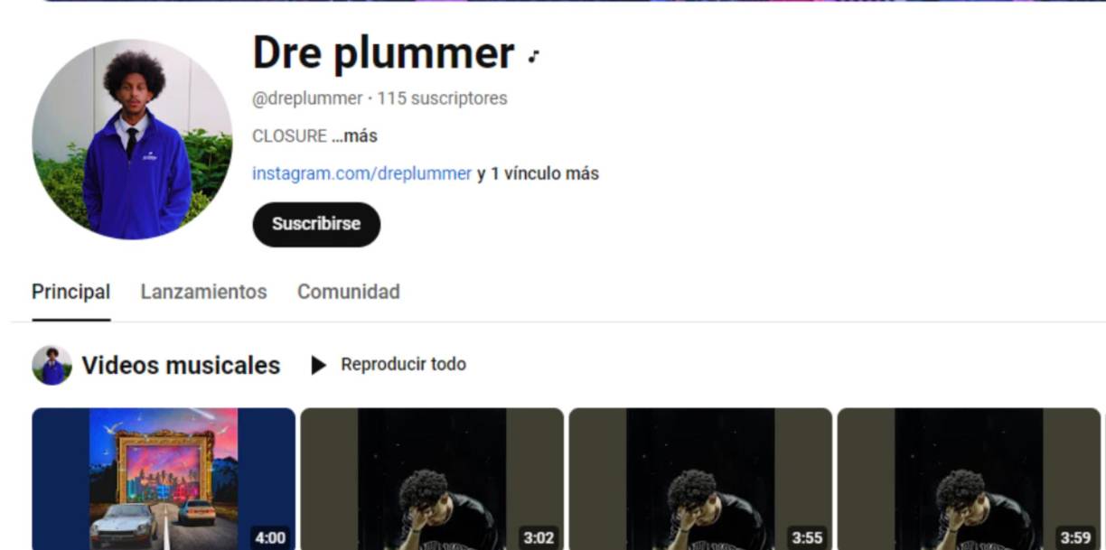 Puedes escuchar las canciones de André Plummer en su canal de YouTube Dre Plummer: