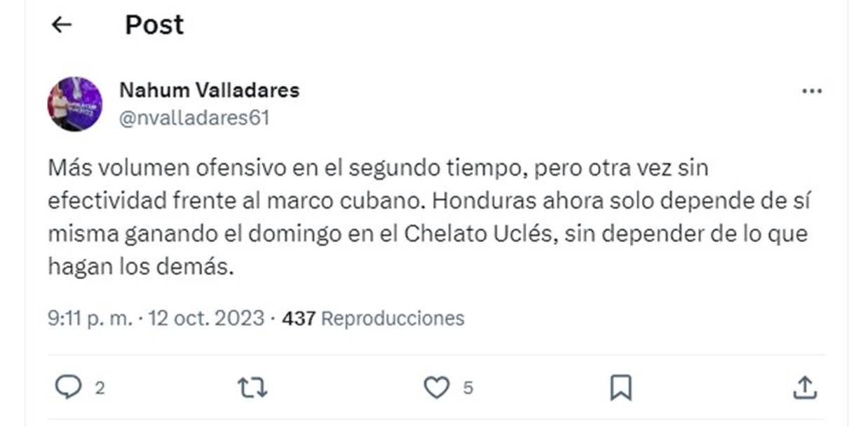 Nahum Valladares y su punto de vista sobre el 0-0 entre Cuba - Honduras.
