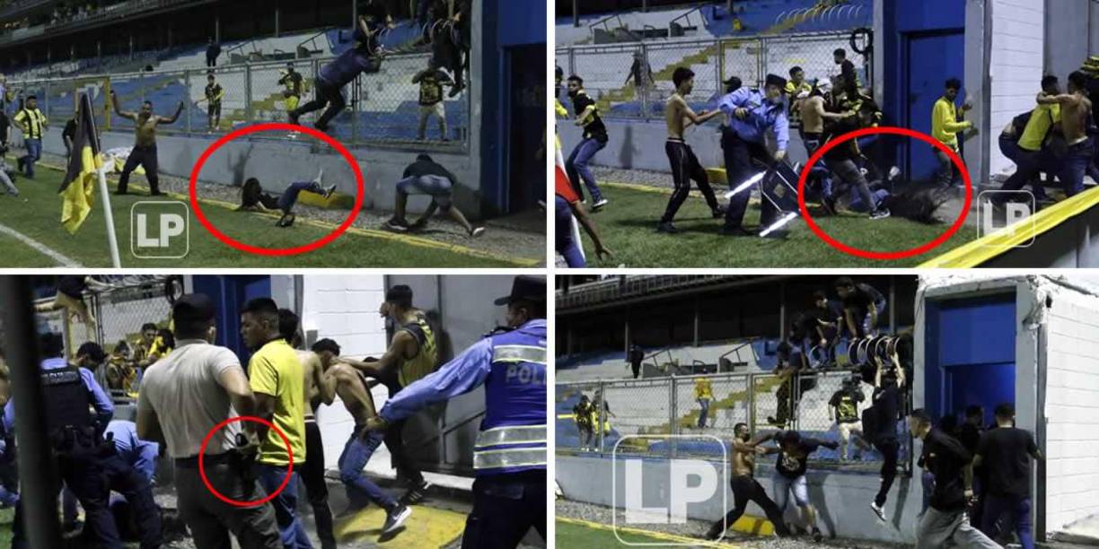 El clásico sampedrano Real España-Marathón se suspendió tras una invasión de cancha de aficionados. Algunos hinchas aurinegros fueron captados agrediendo con dureza a una mujer en un costado del estadio Morazán.