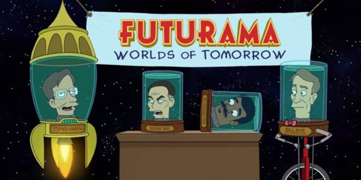 Como una cabeza sin cuerpo junto a otros científicos contemporáneos, para un anuncio de la serie Futurama.
