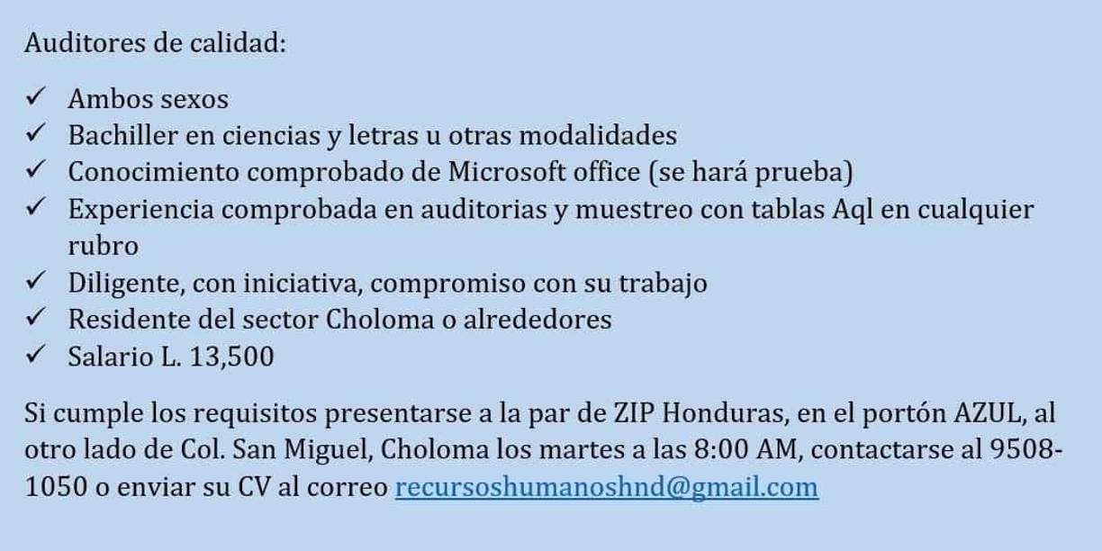 Empleos en Zip Honduras (Choloma). 