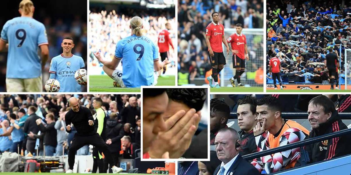 Las imágenes de la goleada que le metió el City (6-3) al United en el Derbi de Mánchester en el Etihad Stadium, donde Cristiano Ronaldo sufrió desde el banquillo y Erling Haaland volvió a deslumbrar con otro triplete.