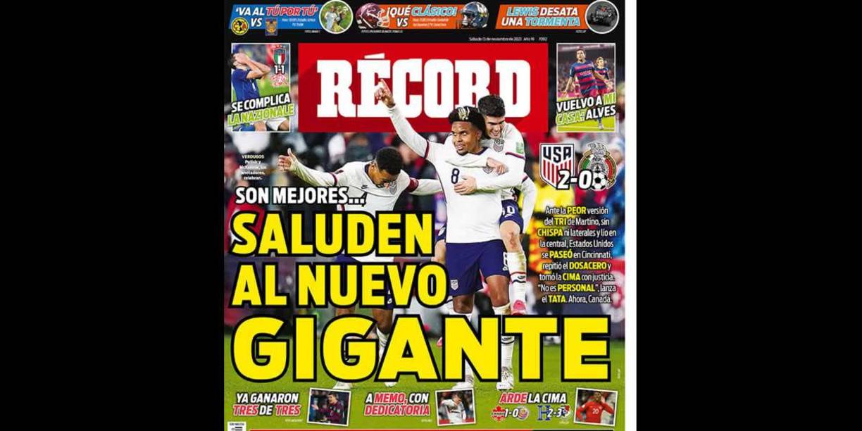 Récord - “Son mejores... Saluden al nuevo gigante”. “Ante la peor versión del Tri de Martino, Estados Unidos se paseó en Cincinnati”.