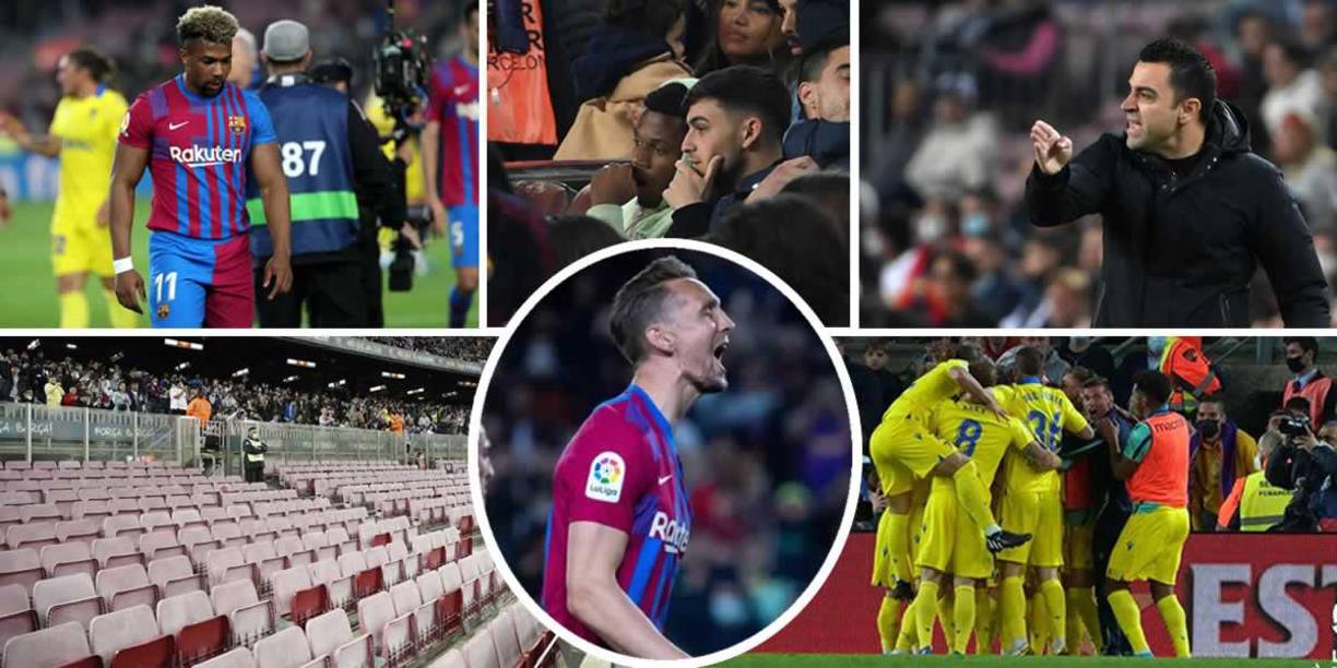 Las imágenes de la primera victoria del Cádiz en su historia en el Camp Nou (0-1) contra el FC Barcelona, en la jornada 32 de la Liga Española 2021-2022. Festejo del ‘Choco‘ Lozano y compañía y tristeza del equipo de Xavi.