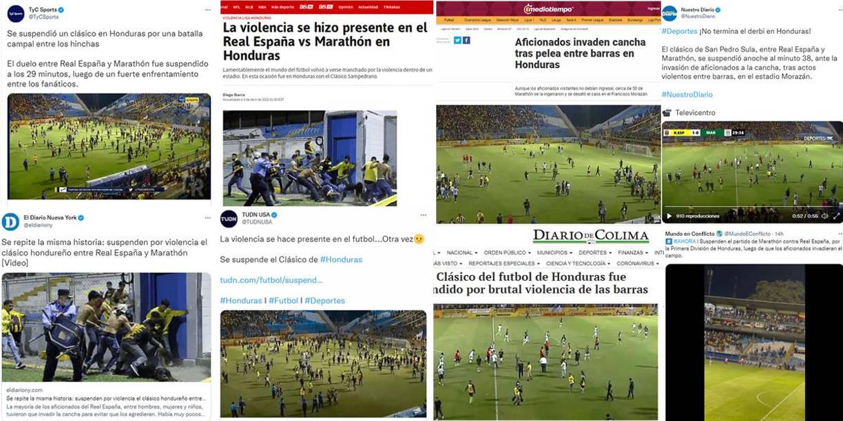 Así destaca la prensa internacional los disturbios ocurridos en el clásico Real España-Marathón por la pelea entre las barras en el estadio Morazán.