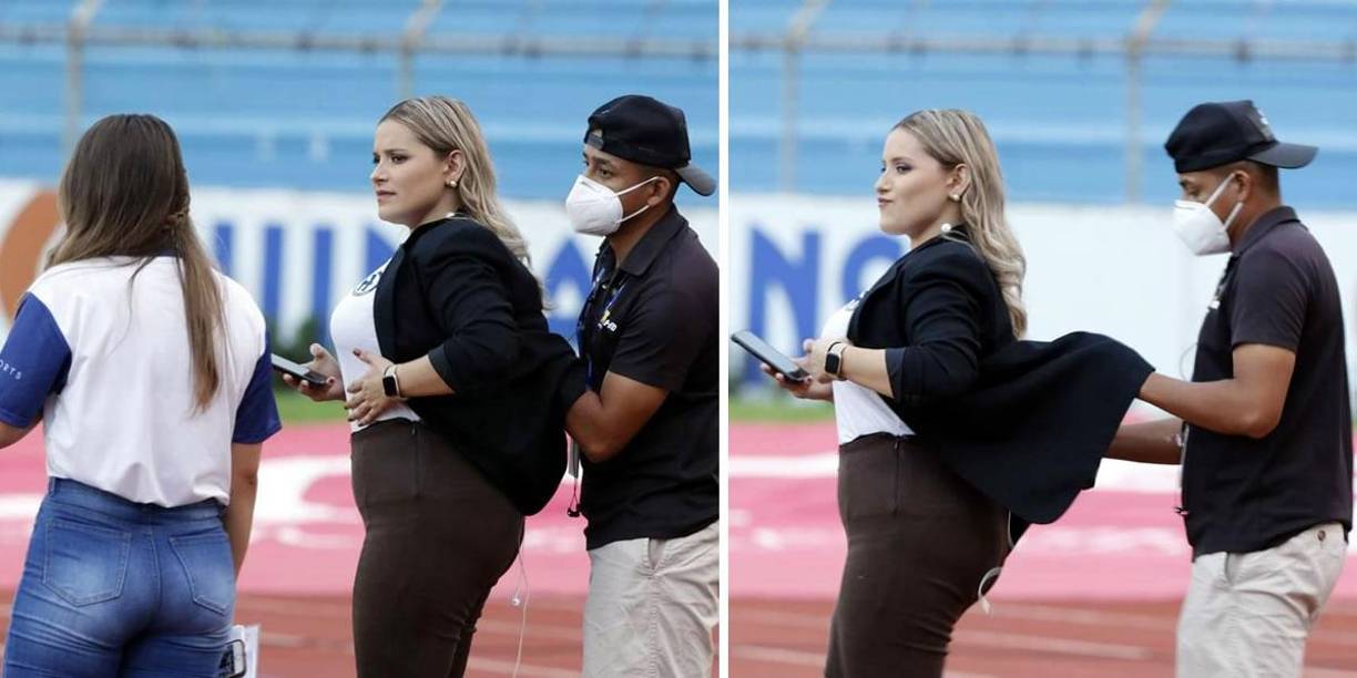 Así fue captada la guapa Tanya Rodríguez, presentadora de Televicentro, antes del partido.