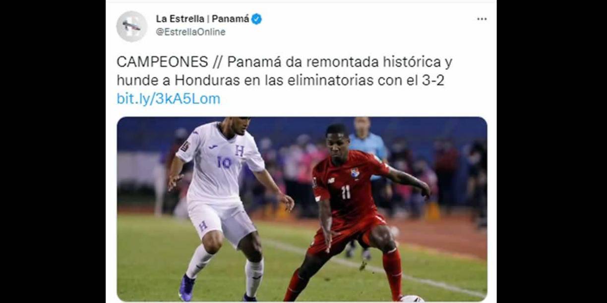 La Estrella Panamá - “Campeones. Panamá da remontada histórica y hunde a Honduras en las eliminatorias con el 3-2”.