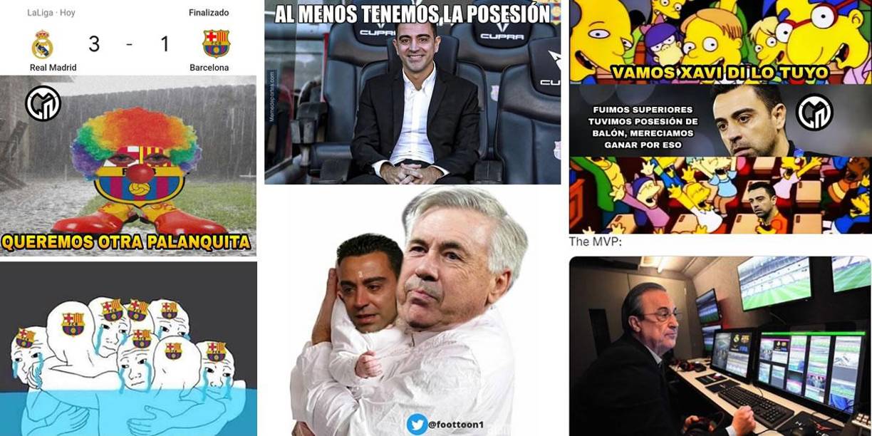 Los mejores memes que dejó el triunfo del Real Madrid en el Clásico (3-1) sobre el FC Barcelona por la Liga Española 2022-2023 en el estadio Santiago Bernabéu. Xavi Hernández sufre las burlas.