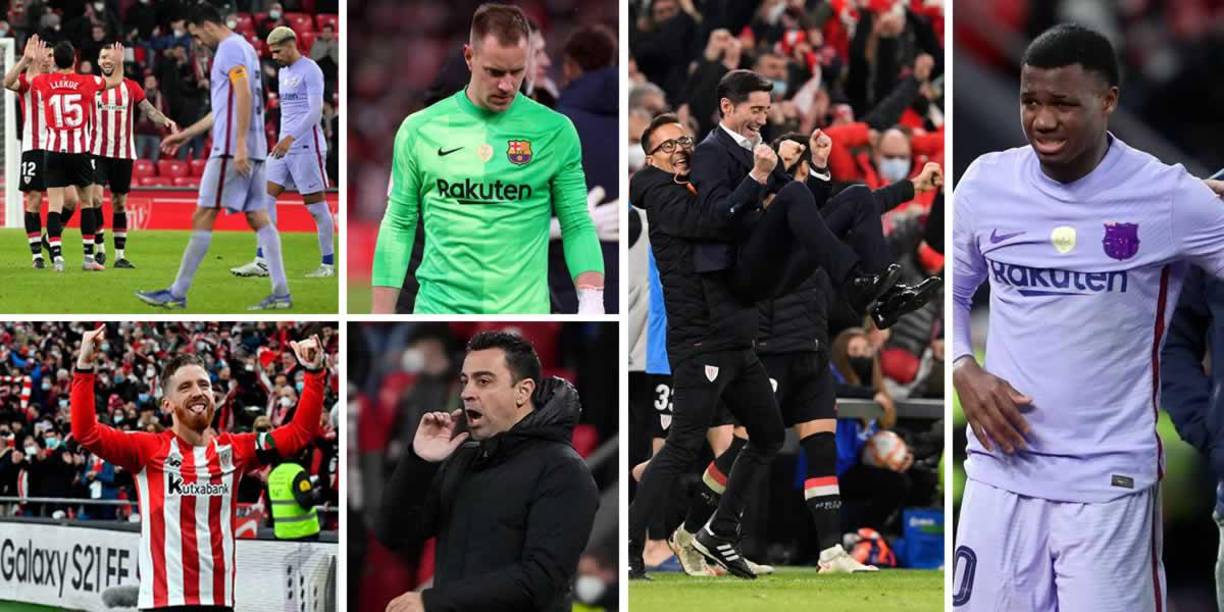 Las imágenes de la dura eliminación del FC Barcelona en la Copa del Rey tras caer (3-2) contra el Athletic Club de Bilbao en los octavos de final en un partidazo en San Mamés.