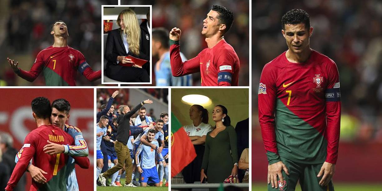Las imágenes de la eliminación de Portugal en la UEFA Nations League tras perder en Braga (0-1) contra España, que clasificó a la ‘Final Four‘. Cristiano Ronaldo sufrió en el campo el duro golpe, mientras su pareja Georgina Rodríguez cautivó en el palco del estadio.