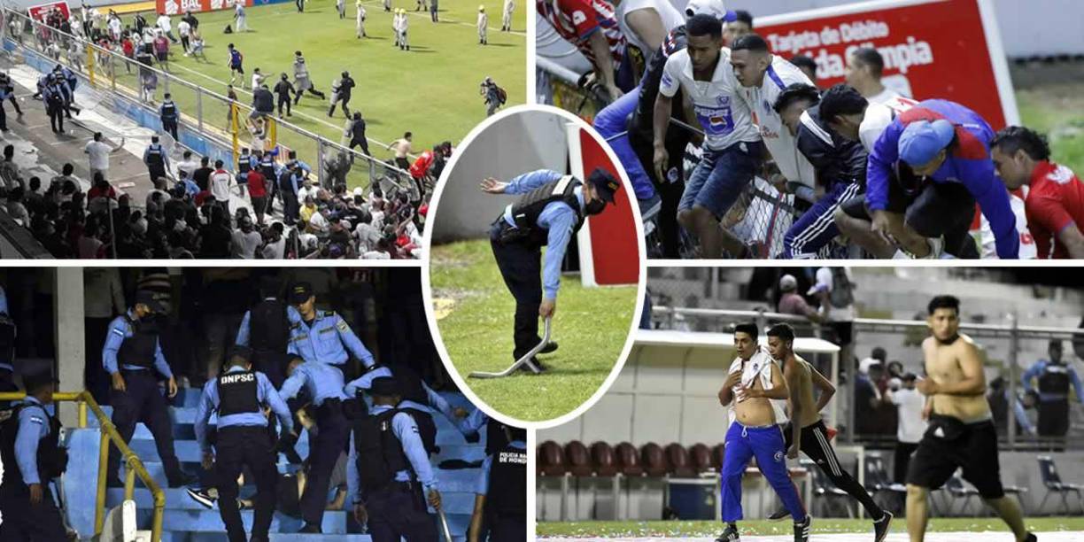Otra vez se empaña el fútbol hondureño. Durante el descanso del Clásico Olimpia-Motagua hubo invasión de aficionados olimpistas bucando a motagüenses que se infiltraronn en las graderías del estadio Morazán.