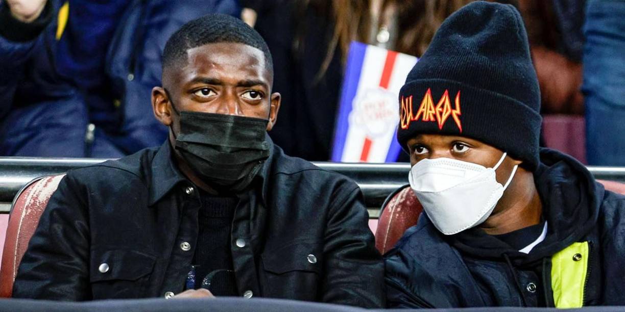 Ansu Fati y Ousmane Dembélé en el Camp Nou viendo el partido del Barcelona ante Espanyol.