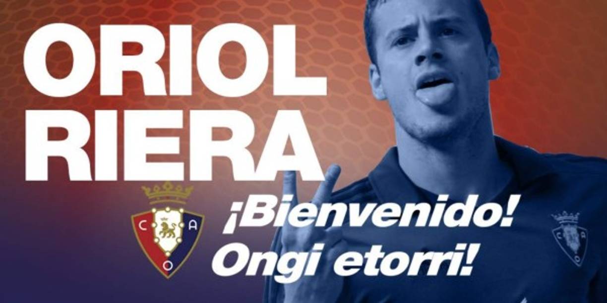El delantero español Oriol Riera se marcha cedido al Osasuna por una temporada, procedente del Deportivo La Coruña.