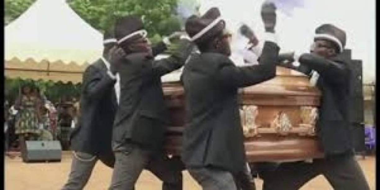 La estructura del meme viral es sencilla. En la primera parte del video una situación límite les abre el camino. Los enterradores danzan, de negro y con lentes de sol, dispuestos a cargar un ataúd en sus hombros. Todo acompañado por una coreografía de alguna canción de fondo, en este caso una canción electrónica (aunque realmente las canciones que bailan son folclóricas de Ghana). <br/>