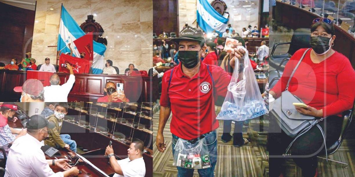 Varias personas posan en el Congreso Nacional. Otras aprovechan a vender sus productos.