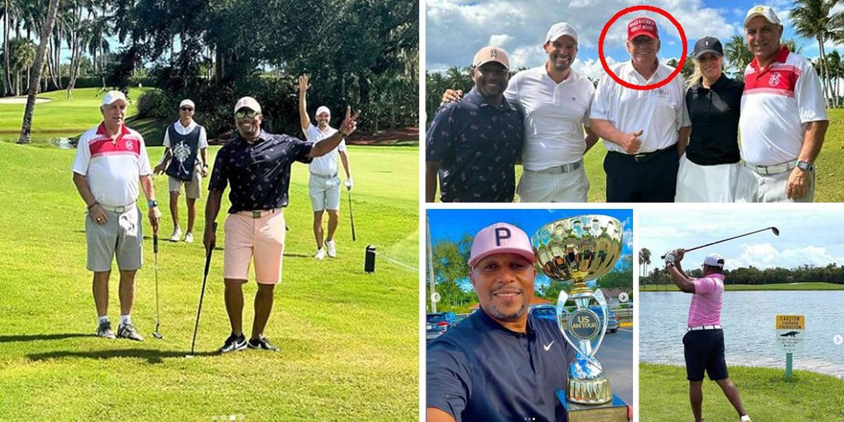 El exfutbolista hondureño Carlos Pavón compartió jugando al golf con el expresidente de Estados Unidos, Donald Trump, y su gran amigo el también exjugador búlgaro Hristo Stoichkov.