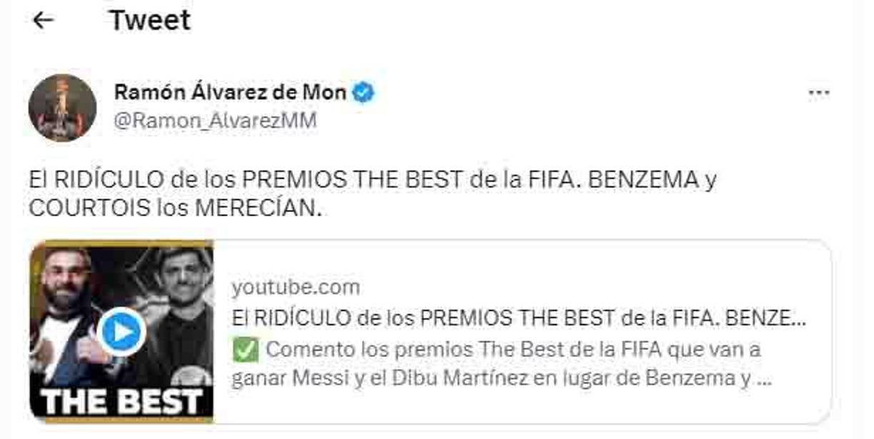 Han sido muchas las críticas por los premios y una de ellas fue el hecho que Dibu Martínez fue electo el mejor portero del mundo pero no apareció en el 11 ideal ya que Courtois sí estuvo en la lista.