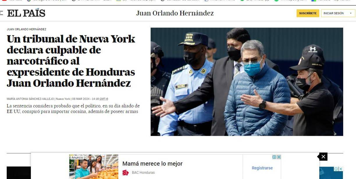 Además, el diario español EL País informó sobre el juicio y la sentencia del expresidente Juan Orlando Hernández.