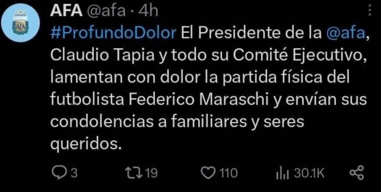En Argentina hay conmoción por la muerte del jugador experimentado. Este fue el mensaje de la AFA.