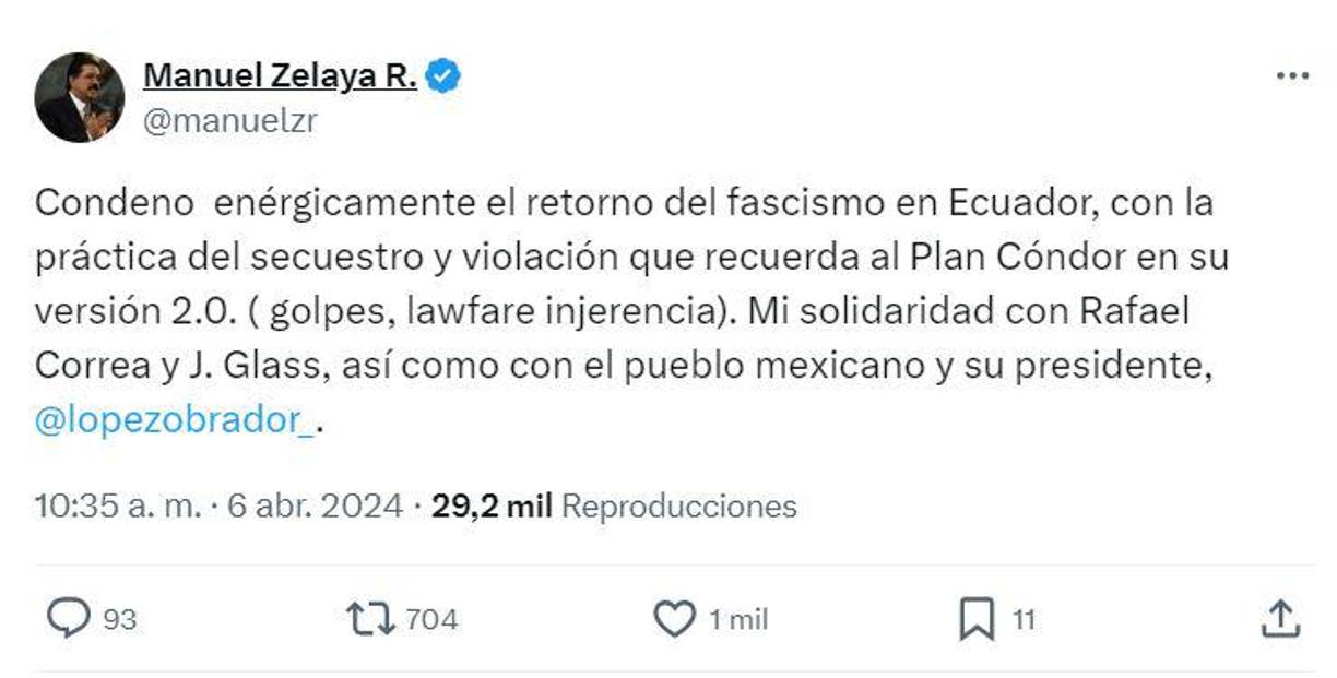 Manuel Zelaya Rosales, expresidente de Honduras. 