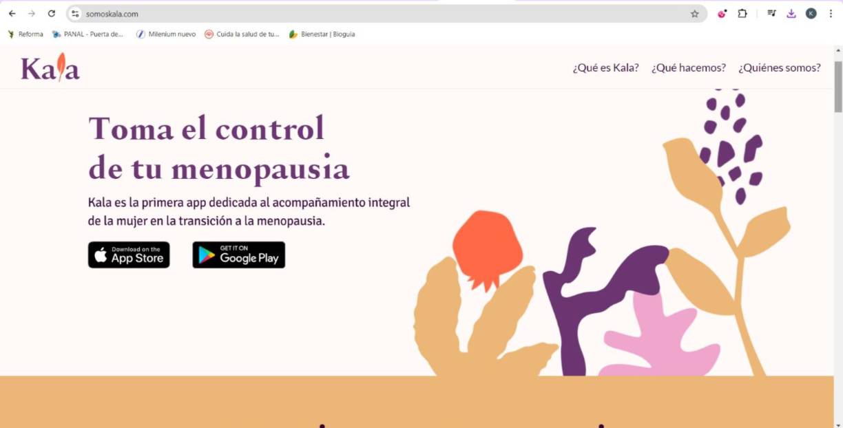 “A través de Kala, abogamos por la igualdad de género al <b>crear conciencia sobre los desafíos únicos</b> a los que se enfrentan las mujeres menopáusicas y al defender políticas y prácticas que promuevan un acceso equitativo a la atención médica y el apoyo”, añade la profesora colaboradora de la UOC. Para descargarla debe ingresar a su Appstore o Playstore y escribir Kala en el buscador, luego seguir las instrucciones para configurarla y listo. 