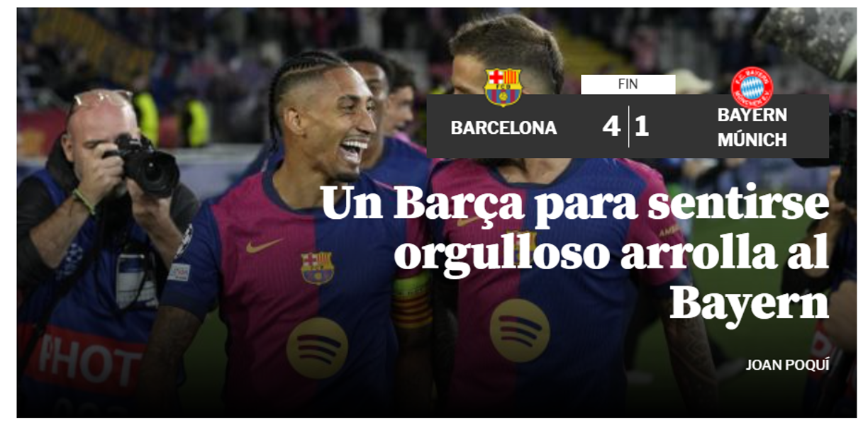 Mundo Deportivo: “Un Barça para sentirse orgulloso arrolla al Bayern”