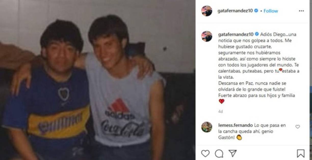 'Adiós Diego...una noticia que nos golpea a todos. Me hubiese gustado cruzarte, seguramente nos hubiéramos abrazado, así como siempre lo hiciste con todos los jugadores del mundo. Te calentabas, puteabas, pero tu corazón estaba a la vista. Descansa en Paz, nunca nadie se olvidará de lo grande que fuiste!', escribió la 'Gata' tras la muerte de Maradona.