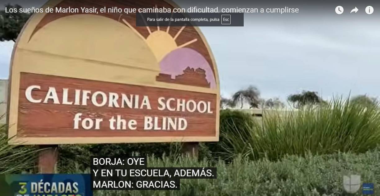 Lleva cuatro años estudiando en California School for the Blind.