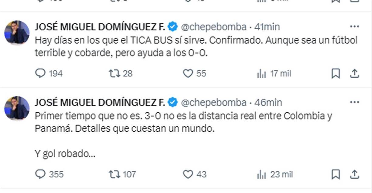 El comunicador panameño pidió incluso que Panamá metiera el bus atrás “aunque sea un fútbol terrible y cobarde” y se siguió quejando del “gol robado”.