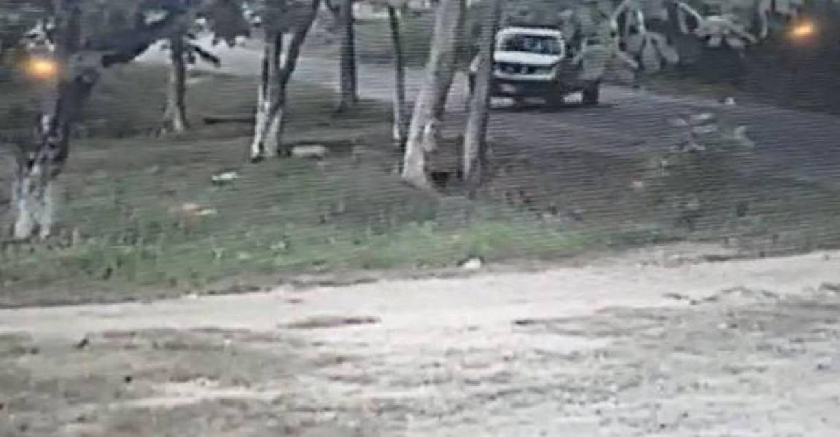 El percance que ocurrió a eso de las 8:30 am quedó grabado por una cámara de seguridad instalada en el sector. 