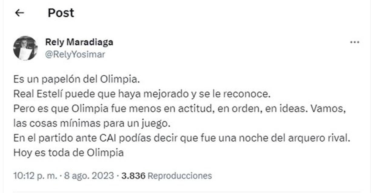 ”Es un papelón del Olimpia”, dijo el periodista hondureño Rely Maradiaga.