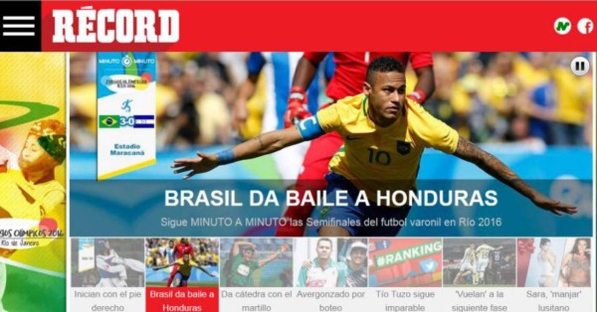 Diario Récord de México: 'Brasil da baile a Honduras'.