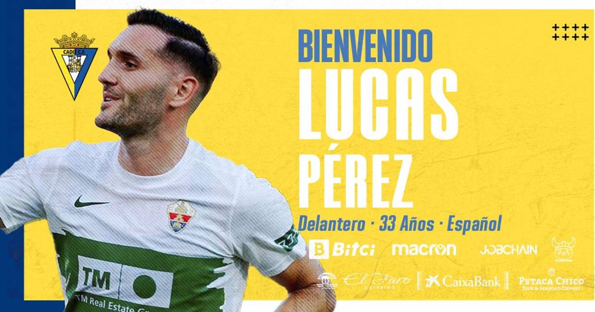 El delantero español Lucas Pérez es nuevo jugador del Cádiz. Le llega competencia al Choco Lozano.