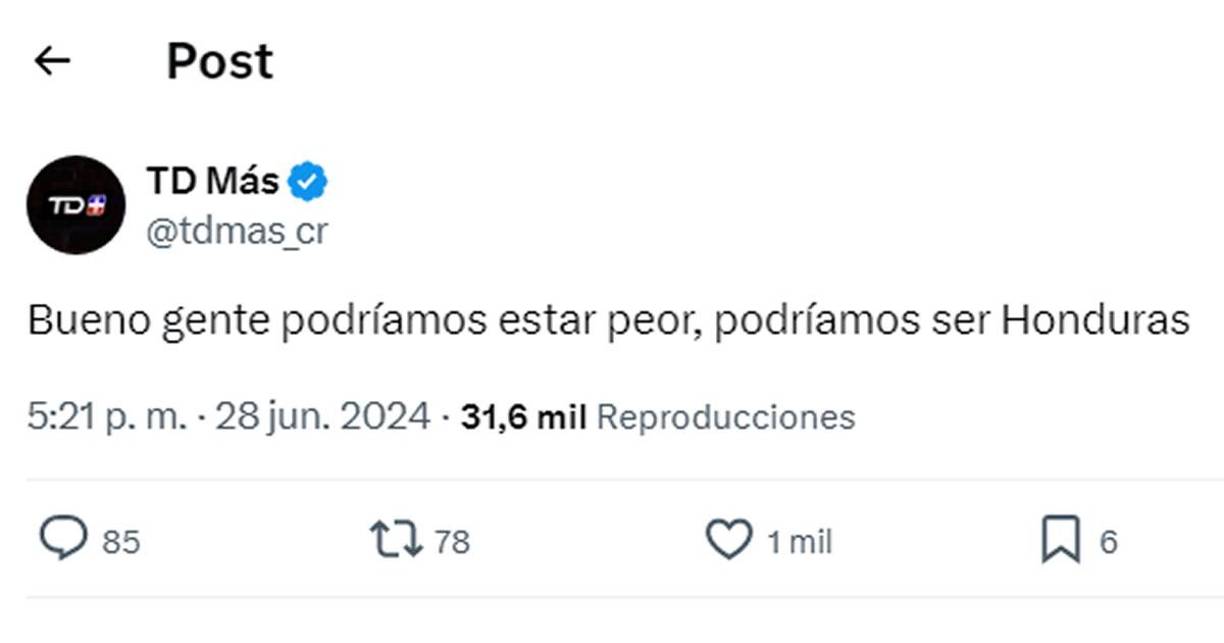 TD Más sufrió mucho con la derrota de Costa Rica que se acordó de los hondureños: “Bueno gente podríamos estar peor, podríamos ser Honduras”.