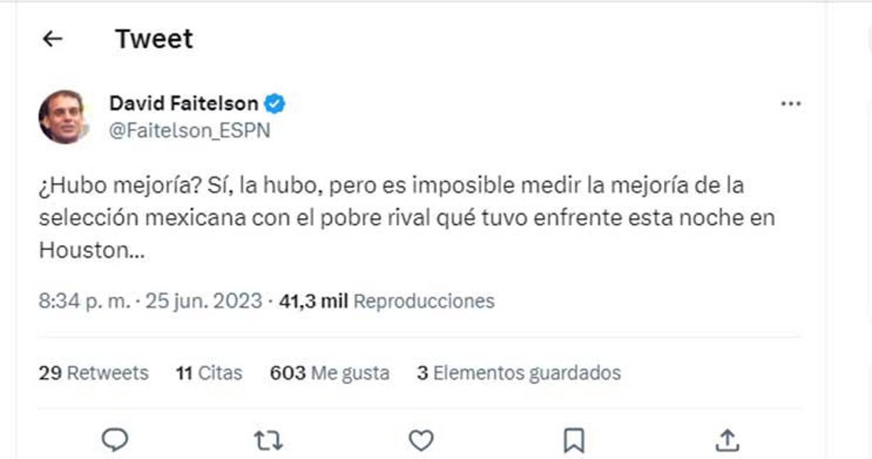 Faitelson indicó que Honduras fue un pobre rival para la selección de México.