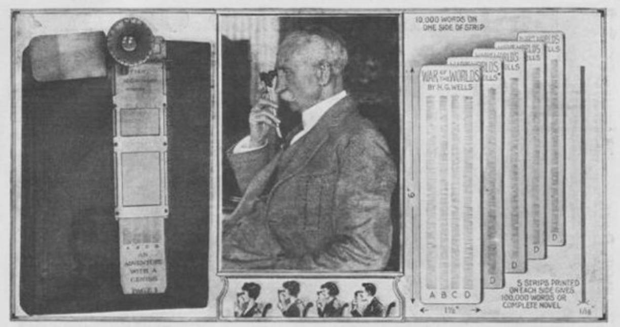 Los lectores electrónicos del libros como el Kindle y los celulares y tabletas nos permitieron llevar muchos libros en poco espacio, pero hace 95 años eso era más difícil.<br/>Difícil sí, pero imposible no, gracias la MÁQUINA DE LECTURA FISKE, inventada en 1922. A través de una lente de aumento, se podían leer gruesos volúmenes impresos en letra diminuta, ahorrando mucho espacio y peso.