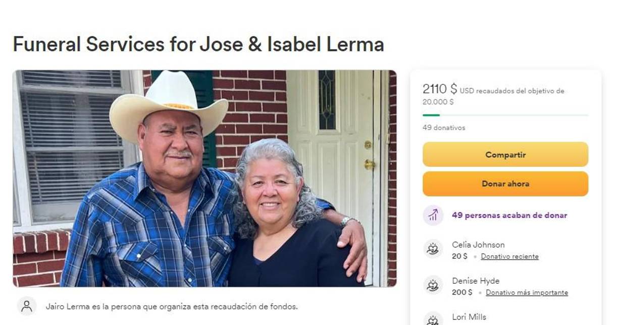 La familia de los esposos Lerma han creado una cuenta en Gofundme para poder repatriar sus cuerpos.