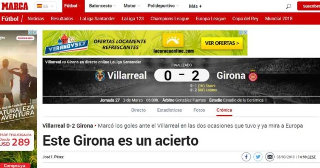 El Diario MARCA de España destaca el triunfo del Girona