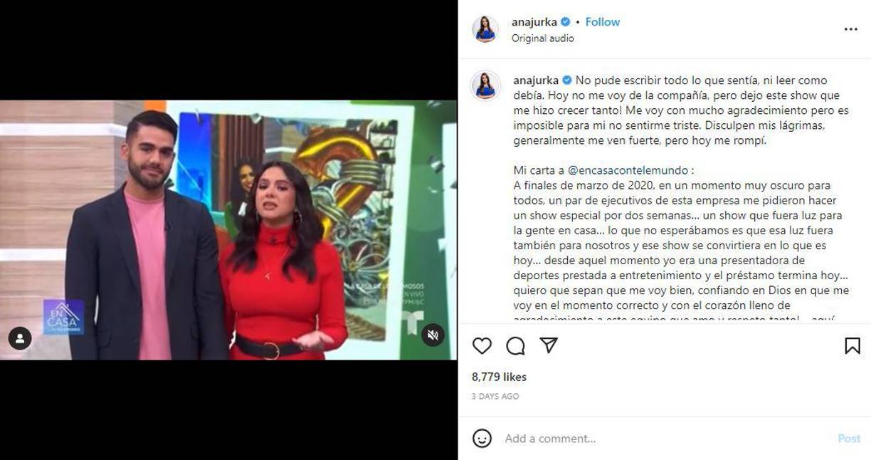 Ana Jurka no pudo evitar derramar algunas lágrimas cuando se despedía de sus compañeros de programa. 