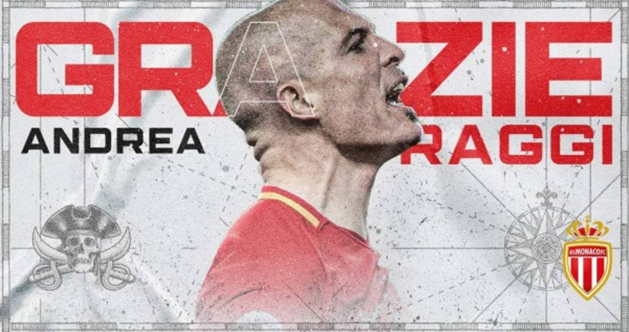 Después de 7 años, 230 partidos y 10 goles, el lateral derecho italiano Andrea Raggi dejará de ser jugador del AS Mónaco. Su contrato venció y no será renovado. Campeón de la Ligue 2, Ligue 1 y semifinalista de la Champions League.