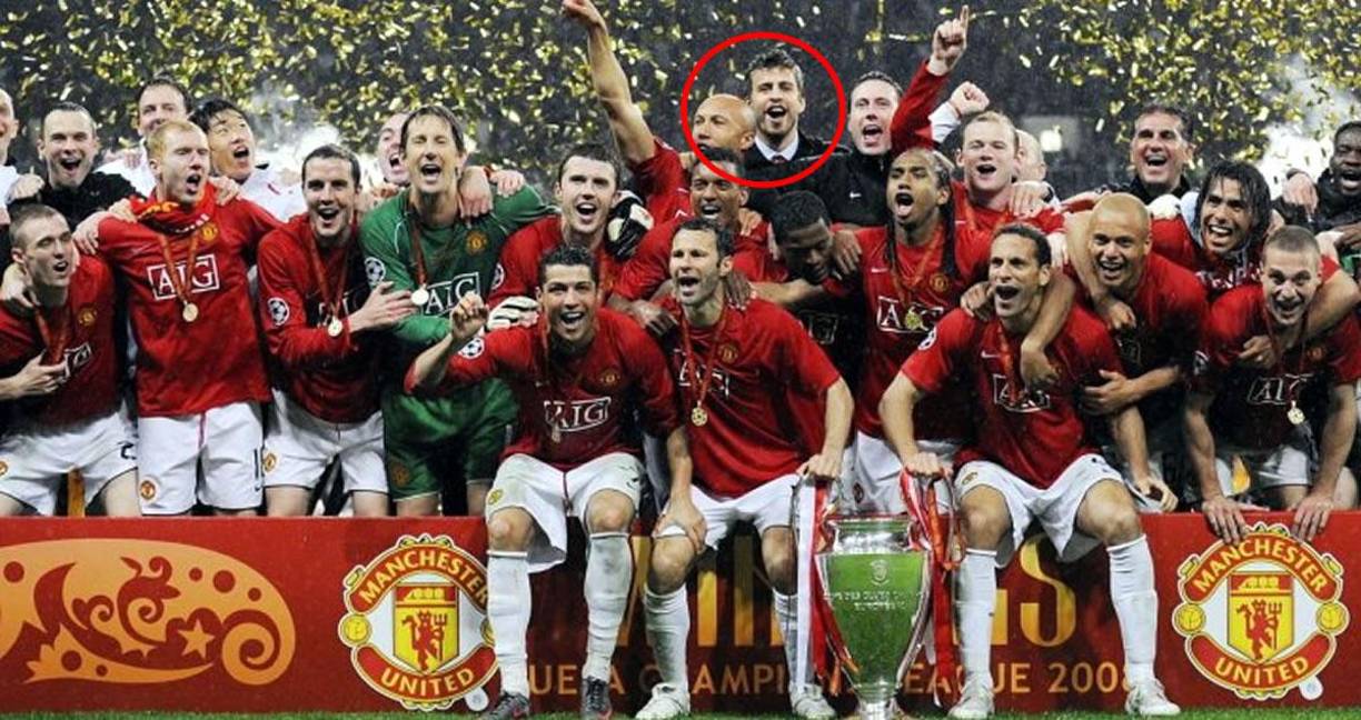 Gerard Piqué también ganó con el Manchester United la Champions League de la temporada 2007-08. En la máxima competición europea tuvo una participación destacada, sobre todo en la fase de grupos, en la cual anotó dos goles (ante Dinamo de Kiev y la Roma).