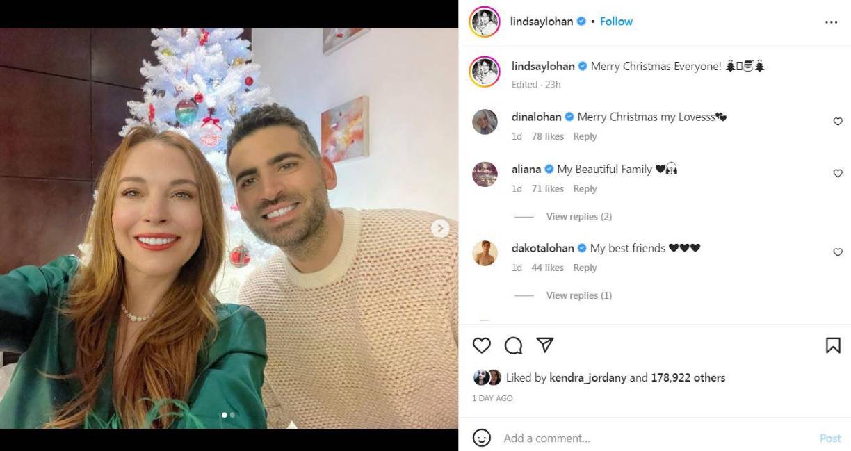 Lindsay Lohan disfrutó las fiestas navideñas junto a su prometido. 