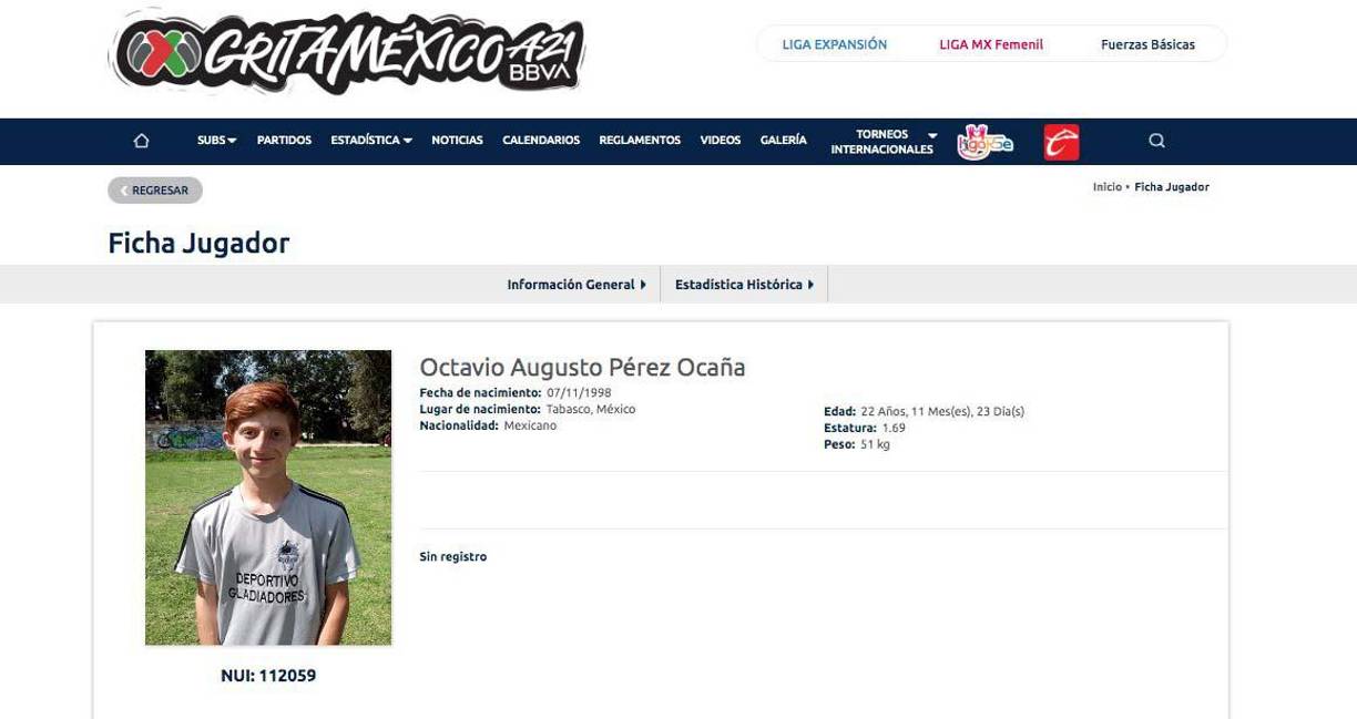 Octavio Ocaña militó en el Deportivo Gladiadiores e inclusive la página oficial de la Liga BBVA MX tiene publicada su ficha.