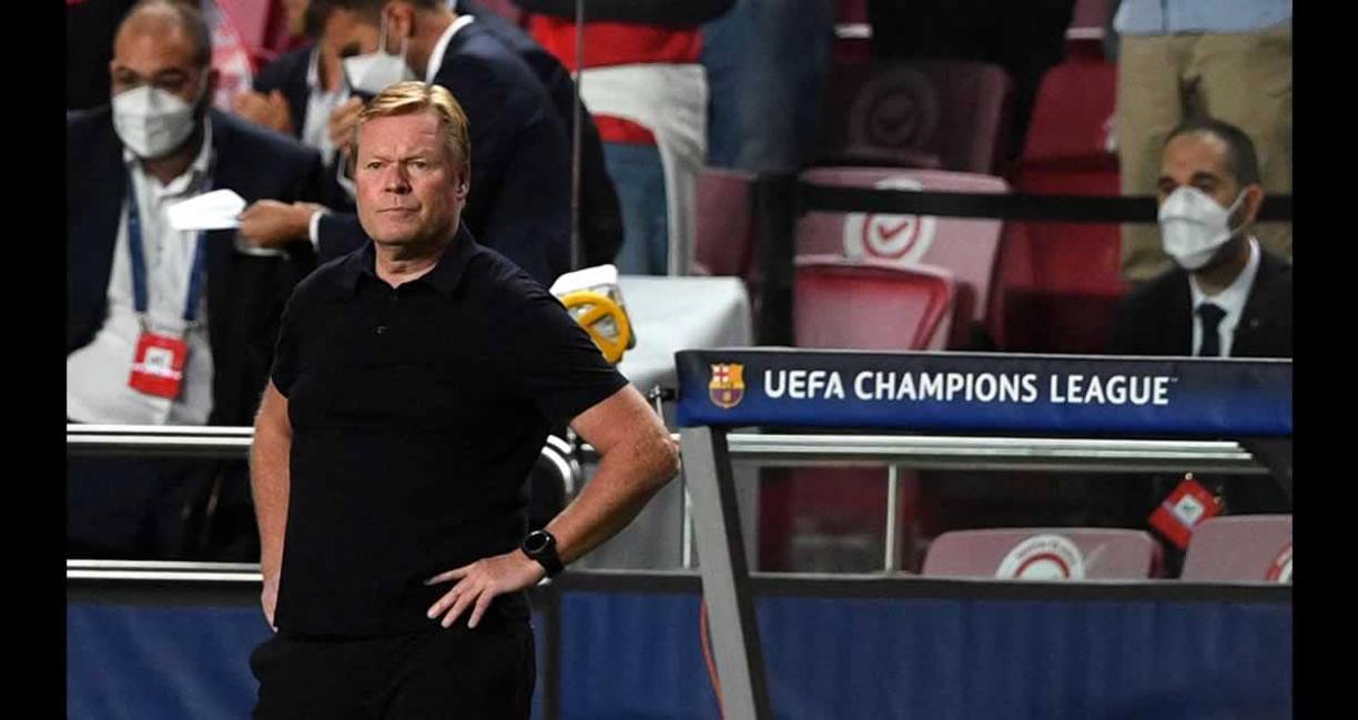 Las caritas de Ronald Koeman durante la derrota del Barcelona.