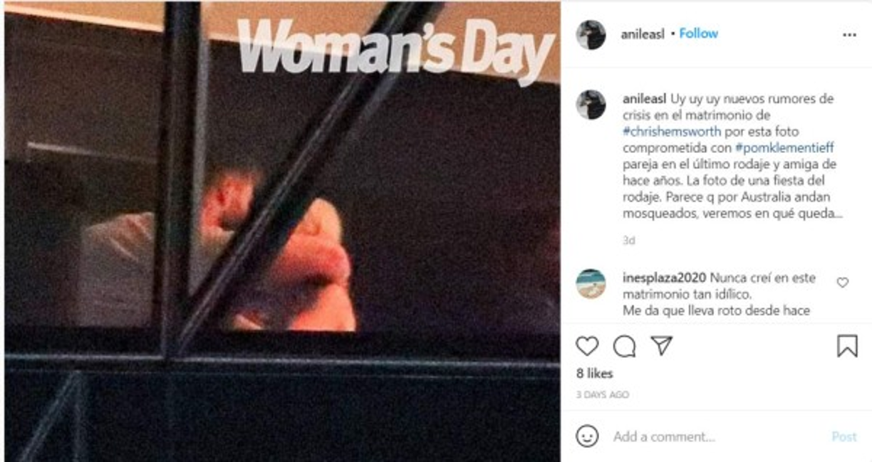 Y es que en redes sociales se ha viralizado esta imagen en la que supuestamente aparece Chris Hemsworth dándole un beso a Pom Klementieff. Ambos están trabajando en una nueva entrega de “Thor”.