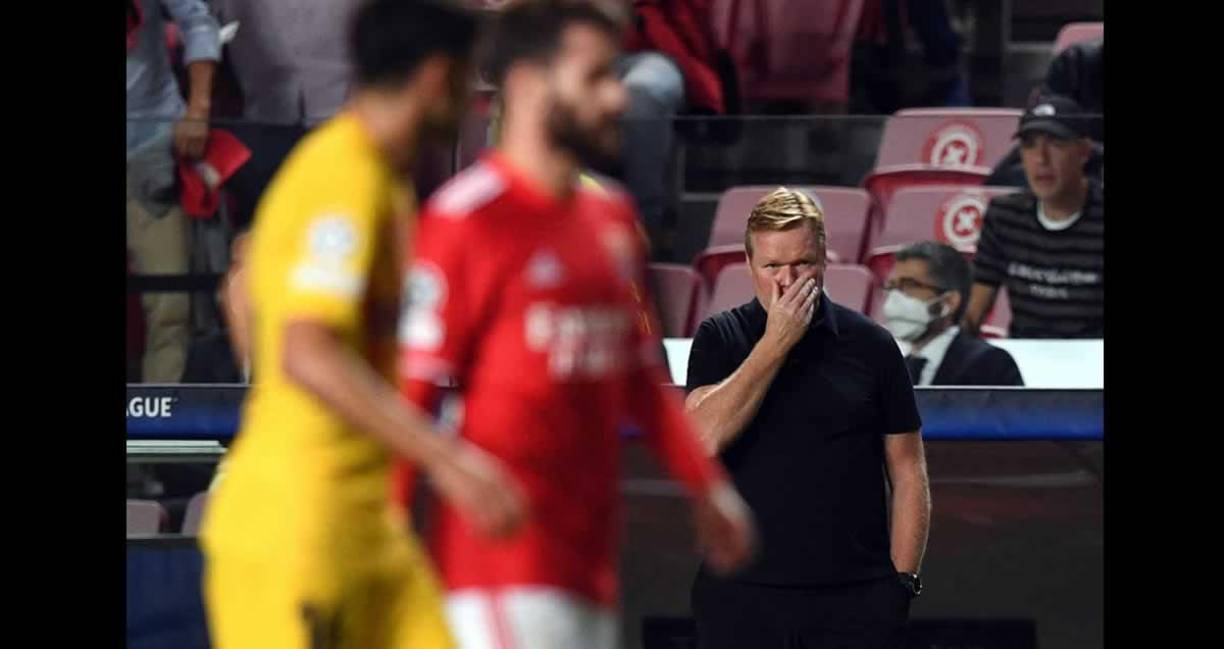Las caritas de Ronald Koeman durante la derrota del Barcelona.