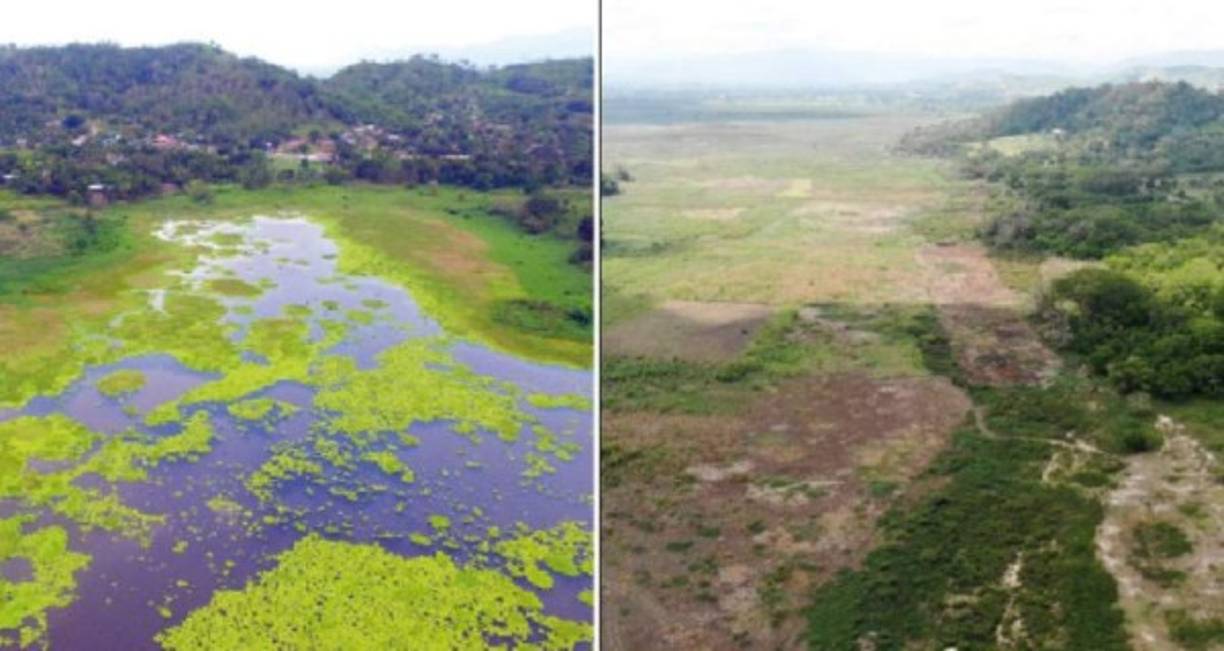 Así lucía la laguna al secarse antes del paso de Eta.
