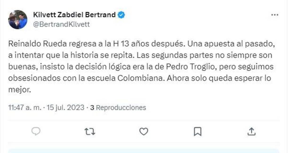 Kilvett Bertrand: “Una apuesta al pasado, a intentar que la historia se repita. Las segundas partes no siempre son buenas, insisto, la decisión lógica era la de Pedro Troglio”.