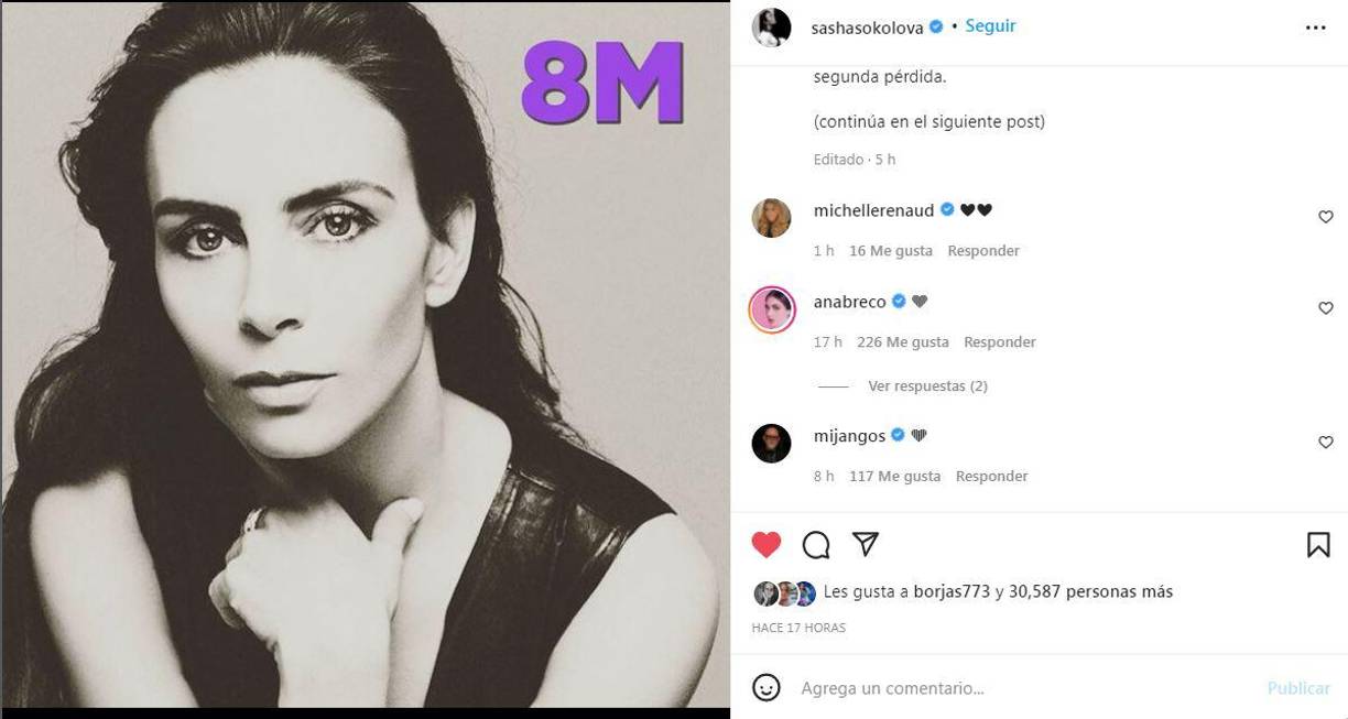 Otros actores que, aunque no escribieron mensajes, dieron su compartiendo la publicación de Sasha o dando aprobación a la publicación fueron Verónica Castro y Ana Brenda Contreras.