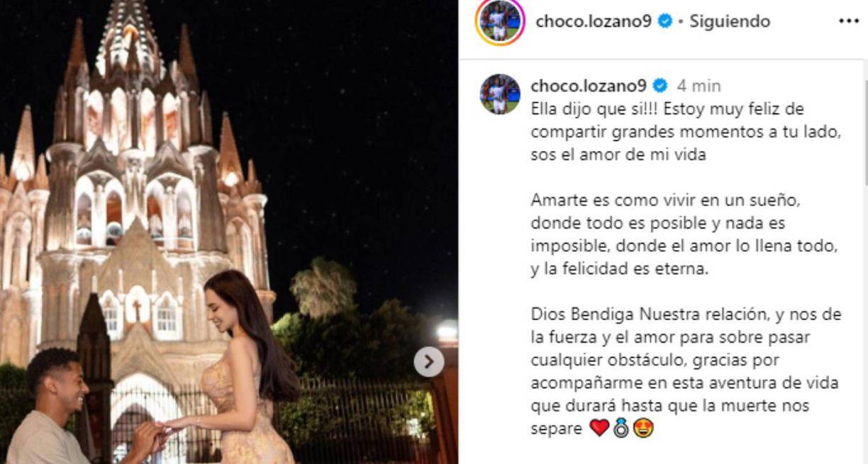 El mensje en Instagram del Choco Lozano en donde informa que contraerá matrimonio.